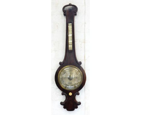 A VICTORIAN ROSEWOOD LOTUS PATTERN BAROMETER, THE SILVER DIAL INSCRIBED JEWITT &amp; CO SOUTH CASTLE STR. LIVERPOOL, 101CM 