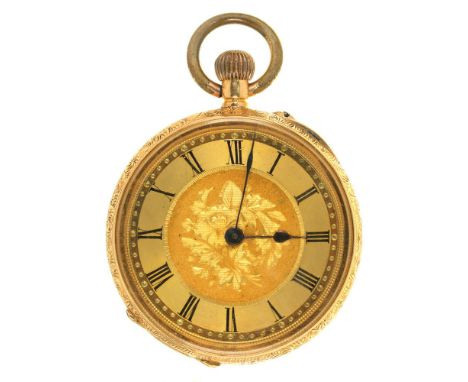 A FOLIATE ENGRAVED GOLD LADY'S WATCH, MARKED 18K, NO 68546, 30G++IN GOOD CONDITION, WITH LIGHT WEAR CONSISTENT WITH AGE
