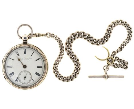 A LANGDON, DAVIES AND CO SILVER LEVER WATCH IN ENGINE TURNED CASE, CASEMAKER CC, LONDON 1881, AND A SILVER ALBERT, BIRMINGHAM