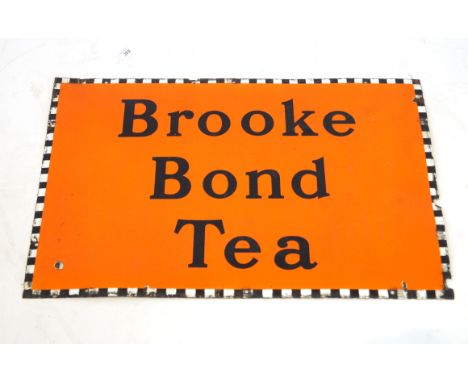 An original advertising enamel sign
'Brook Bond Tea' 50x77cm  CONDITION REPORT: Chipping to edges and minor rusting in parts
