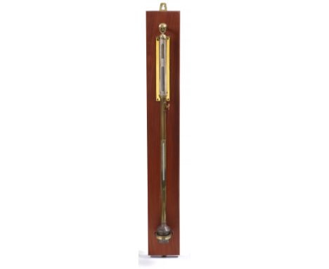 A NEGRETTI & ZAMBRA, LONDON FORTIN TYPE STICK BAROMETER the silvered tube scale with sliding vernier over a brass tube with m