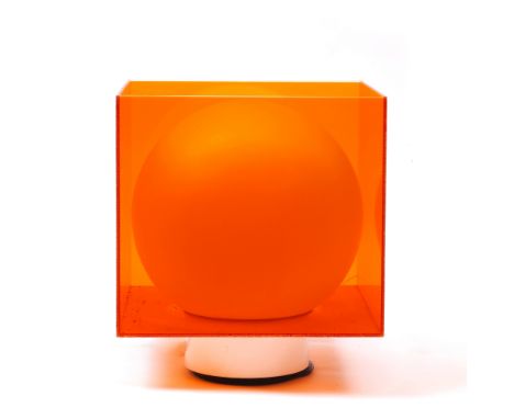 A MID TO LATE 20TH CENTURY ORANGE PERSPEX AND GLASS TABLE LAMP 21.5cm wide x 24.5cm high