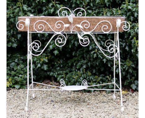 A MID 20TH CENTURY WHITE PAINTED PLANTER STAND  and copper planter, 82cm high