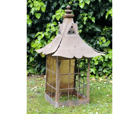 AN OLD SHEET IRON AND COPPER LANTERN pagoda form, from Stocks Country Club, 86cm in height