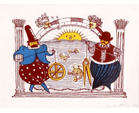 LATE 20TH CENTURY SCHOOL A coloured lithograph representing an allegory of sailing, indistinctly signed in pencil in the marg