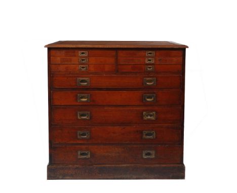 A VICTORIAN PLAN OR FOLIO CHEST of six short drawers, over five long drawers, each with inset brass handles, with panelled si