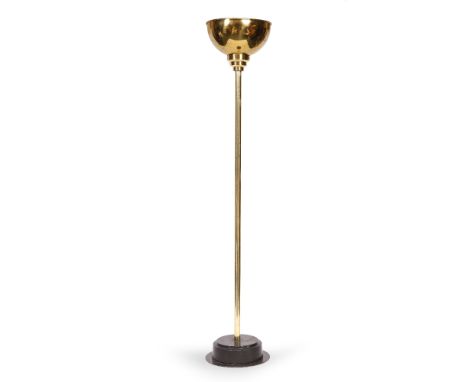 A LARGE FLOOR STANDING BRASS LAMP OR UPLIGHTER 44cm diameter x 230cm high