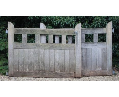 A PAIR OF OAK DRIVEWAY GATES each 164cm wide x 122cm high together with a matching pathway gate, 142.5cm wide x 107cm high (3