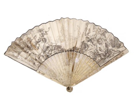 AN 18TH CENTURY ITALIAN IVORY AND PAPER LADIES FAN the leaf with pen and ink drawing to both sides by Pietro Il Vecchio Palmi