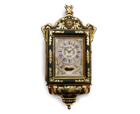 A MALTESE WALL CLOCK with floral painted Roman dial, Arabic five minutes and pendulum aperture, the twin train movement with 