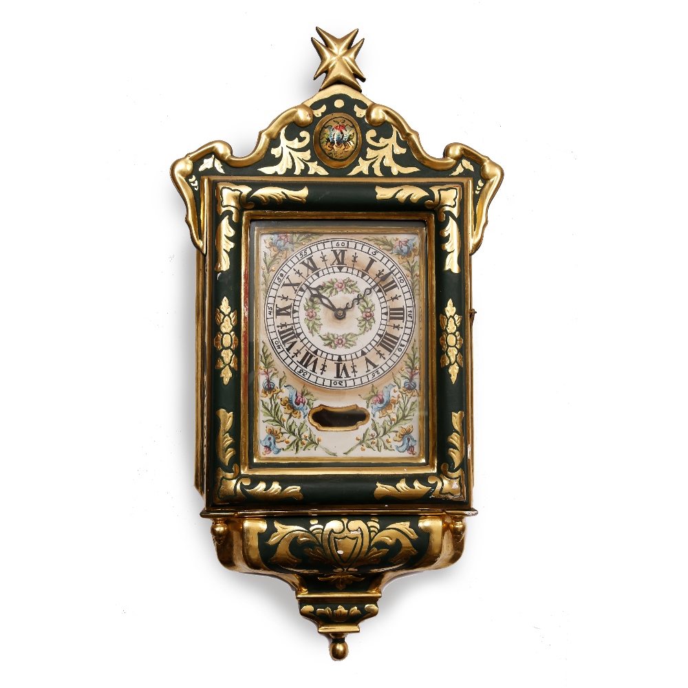 A MALTESE WALL CLOCK with floral painted Roman dial, Arabic five