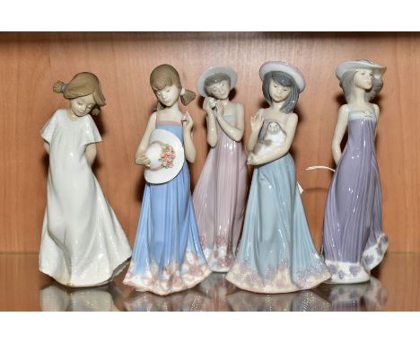 FOUR LLADRO FIGURES, designed by Juan Huerta, 'Susan' No 5644, 'Elizabeth' No 5645 (head reglued), 'Cindy' No 5646 (reglued b