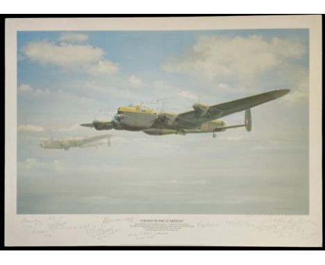 WWII Colour Print Grand Slam Guardian by Maurice Gardner Multi Signed by Harry Johnson, Bill Reid, A K Johnstone, John Leavit