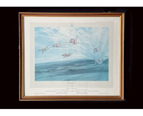 Signed Print The Red Arrows 1980 by Robert Taylor, Framed to an approx size of 24 x 26 inches signed by Squadron Leader Brian