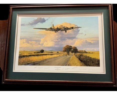 WW2 Print titled Return of the Belle, by Robert Taylor. Limited 963/1250. Multi signed by The artist and veterans, Morgan, Bo