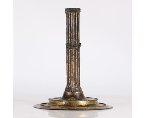 The cluster-column stem with applied foliate bands to the top, bottom and centre, the stepped circular base with rope-twist e