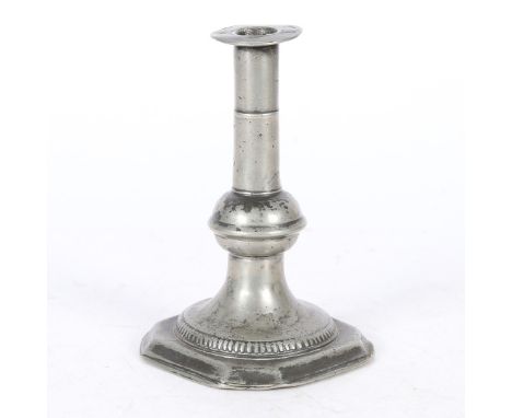 The circular flat flange with maker's mark, possibly 'TB', the slender stem with narrow mid-fillet, the ball-knop with pronou