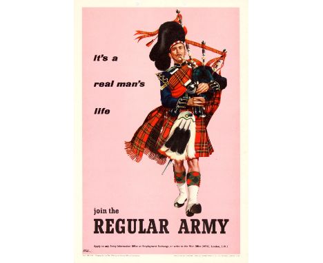 Original vintage British Army recruitment poster - It's a real man's life Join the Regular Army - featuring a soldier of the 