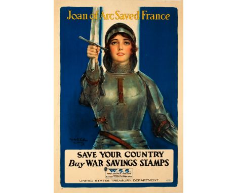 Original antique World War One propaganda poster - Joan of Arc Saved France Save your Country Buy War Savings Stamps WSS issu