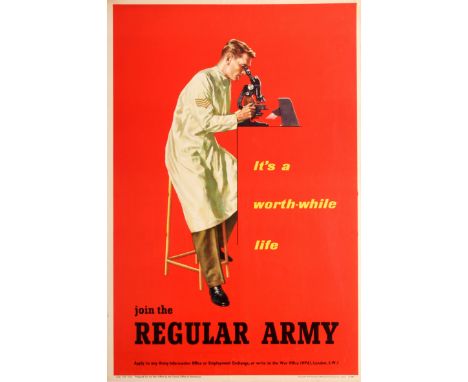 Original vintage army recruitment poster: It's a worth-while life Join the Regular Army Apply to any Army Information Office 