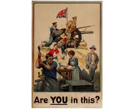 Original vintage WWI propaganda poster published by the Parliamentary Recruiting Committee in London: Are You in this? Design