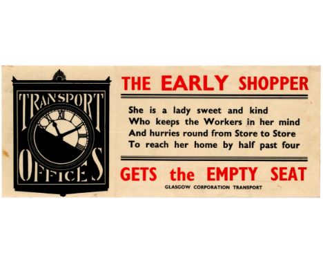 Original vintage travel advertising poster issued during the Second World War and published by the Glasgow Corporation Transp