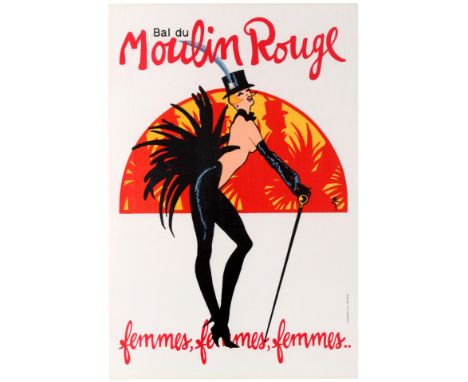 Original vintage advertising poster for the 1983 Moulin Rouge show titled Femmes, Femmes, Femmes featuring a striking artwork