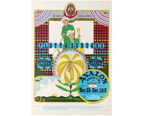 Original vintage music advertising poster for a concert by Flatt &amp; Scruggs at the Avalon Ballroom in 1967 with supporting