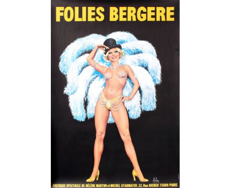 Original vintage advertising poster for the Folies Bergere, a famous cabaret music hall in Paris, promoting the sumptuous rev