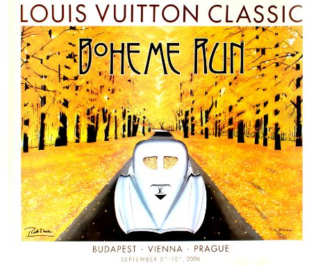 Original Art Deco style event advertising poster for the 2006 Louis Vuitton Classic Boheme Run featuring a colourful design b