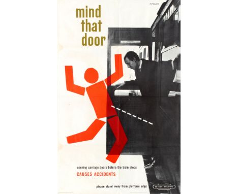 Original vintage public safety poster issued by British Rail - Mind that door Opening carriage doors before the train stops c