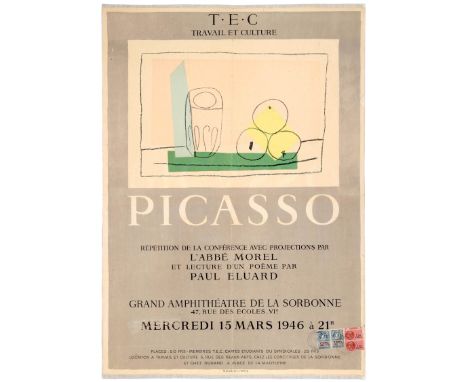 Original vintage advertising poster: T.E.C. – Travail et Culture – Picasso. Lithograph printed by Mourlot Paris, edition size