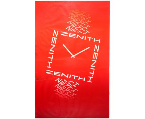 Original vintage midcentury modern design advertising poster for Zenith, a Swiss luxury watchmaker. Zenith SA is a Swiss luxu