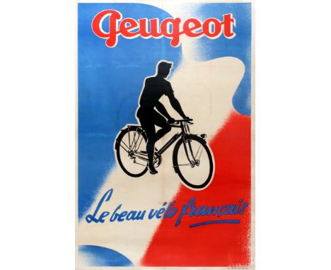 Original vintage advertising poster for Peugeot bicycles: Peugeot - Le beau velo francais (The beautiful French bicycle) feat