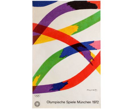 Original vintage sport poster for the 1972 Munich Olympic Games (Olympische Spiele Munchen). This Munich Olympic poster signe