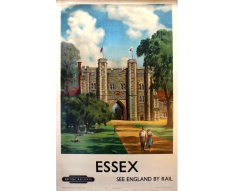 Original vintage British Railways poster Essex See England by Rail featuring St. Osyth's Priory. Great image featuring a lady