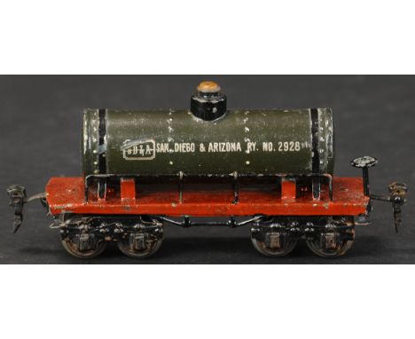 753. MARKLIN SAN DIEGO &amp; ARIZONA TANKER CAR | O gauge, hand painted, catalog no.2928, circa 1906 - 1925. Provenance: Paul