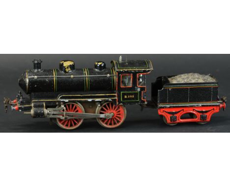 710. MARKLIN R1021 LOCOMOTIVE &amp; TENDER | Gauge 1, hand painted, clockwork with reverse and two speeds. Provenance: Paul C