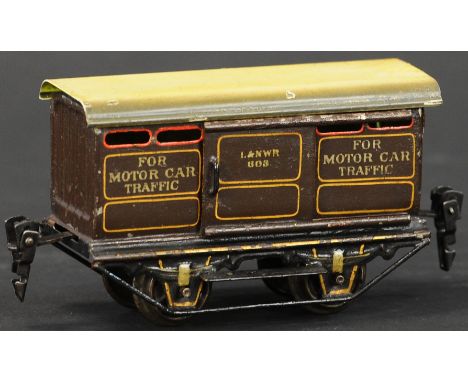 540. MARKLIN LNWR MOTOR CAR TRANSPORT | 0 Gauge, hand painted, rare British market automobile transport wagon without car ins