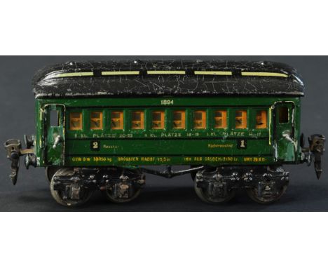 758. MARKLIN HAND PAINTED COACH #1894 | O gauge, hand painted windows, with interior, all original. Provenance: Paul Cole Col