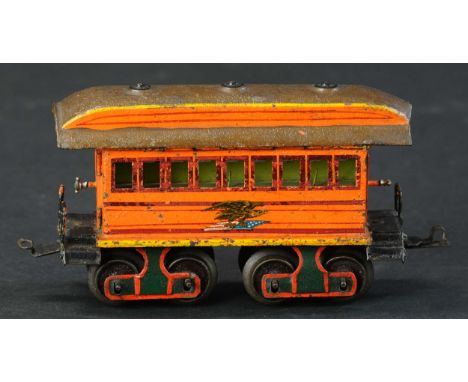 454. MARKLIN ORANGE EAGLE CAR | 0 Gauge, hand painted in shade of orange only found on eagle cars, features "Eagle" emblem on