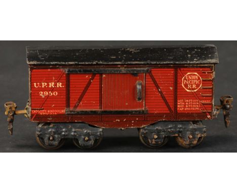 751. RARE MARKLIN UNION PACIFIC BOX CAR | O gauge, lithographed, reads "UPRR 2950." Provenance: Paul Cole Collection. | 7" l.