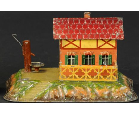 491. ROCK &amp; GRANER GUARD'S SHACK WITH WELL | Hand painted building on lithographed base, very tough to find R&amp;G acces