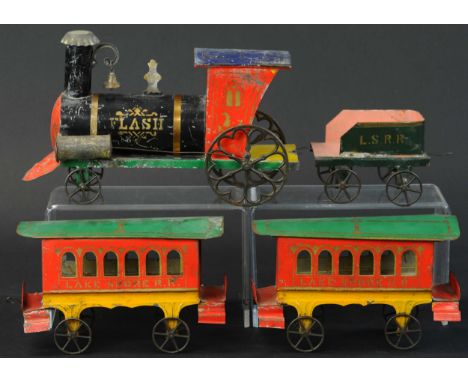 420. FALLOWS PASSENGER FLOOR TRAIN FLASH | Hand painted American tin floor toy, nice original example with only a few spots o