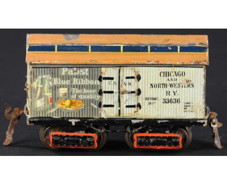 648. MARKLIN PABST BLUE RIBBON BEER CAR | O gauge, hand painted, catalog no.2959, circa 1906. Provenance: Paul Cole Collectio