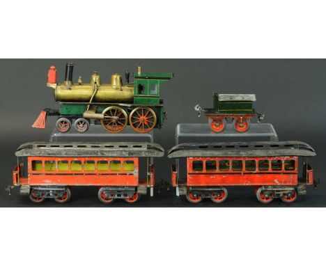 548. SCHOENNER AMERICAN MARKET PASSENGER SET | Live steam, gauge 1, hand painted, loco is wonderful example of Schoenner's su