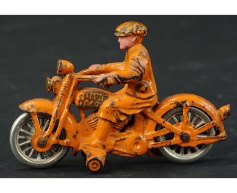 317. HUBLEY HARLEY DAVIDSON CIVILIAN CYCLE | Orange paint with nickel wheels. | Provenance: Paul Cole Collection. | 6" l. | (