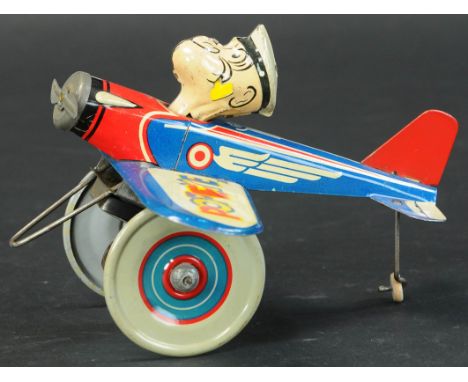 441. MARX POPEYE THE PILOT | Colorful graphics overall, wind-up toy features Popeye as pilot. | Provenance: Paul Cole Collect