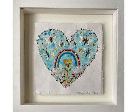 Rainbow Butterflies Watercolour, glitter, sprinkles and gold on handmade Indian paper. Float mounted in a handmade frame from