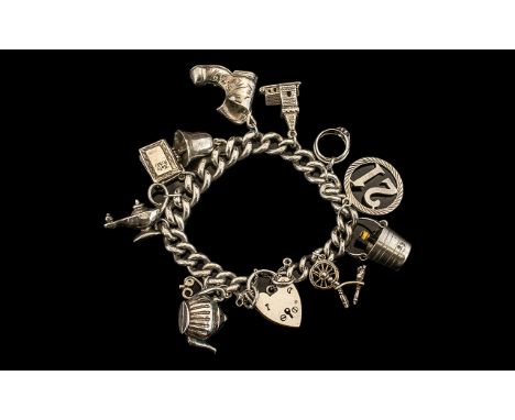 Antique Period Silver Bracelet Loaded with ( 11 ) Excellent Silver Charms. All Links Stamped for Silver ( Bracelet ) Charms I